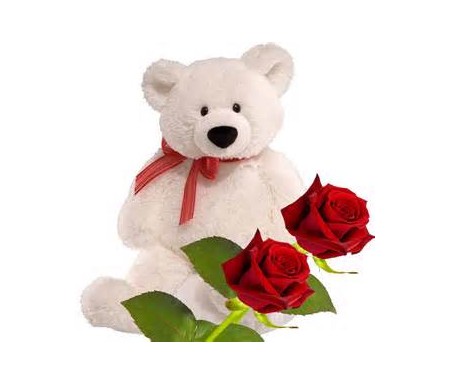 VALENTINE I LOVE YOU ROSE FLOWER & TEDDY BEAR